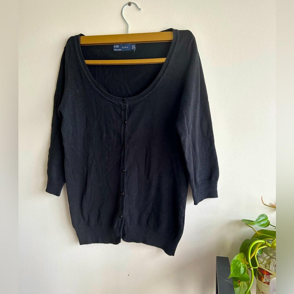Zara 3/4 Sleeve Black Knit Top